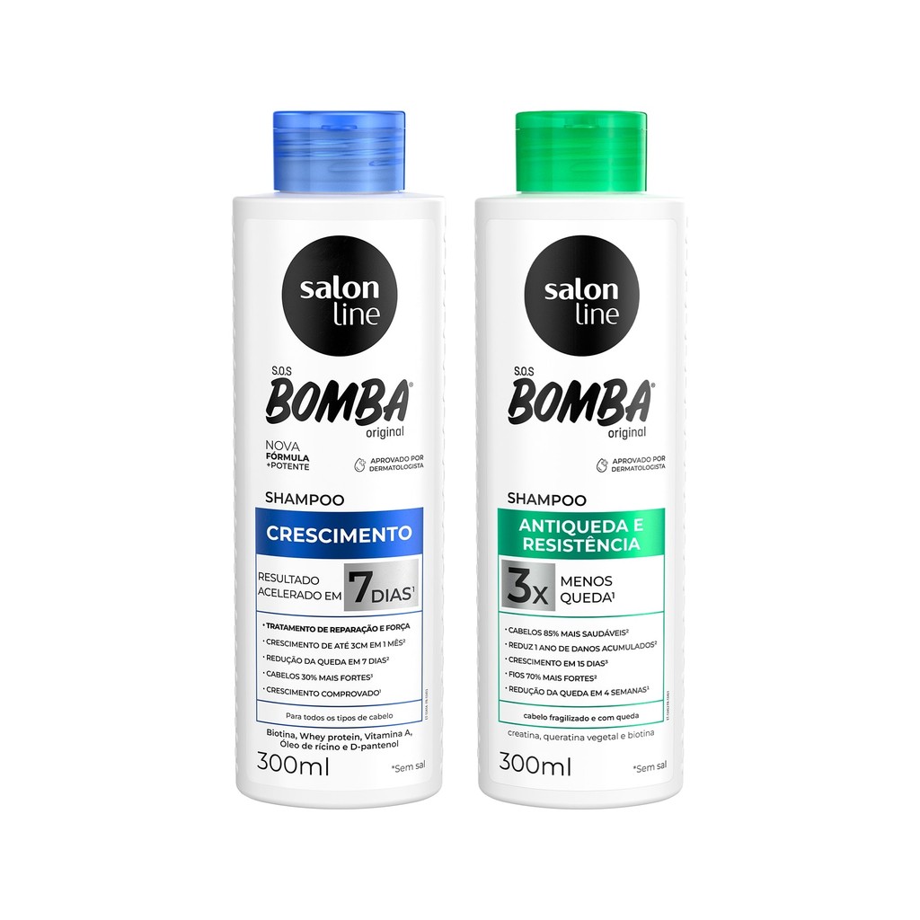Kit Shampoos SOS Bomba Original Crescimento + Antiqueda Salon Line 300ml