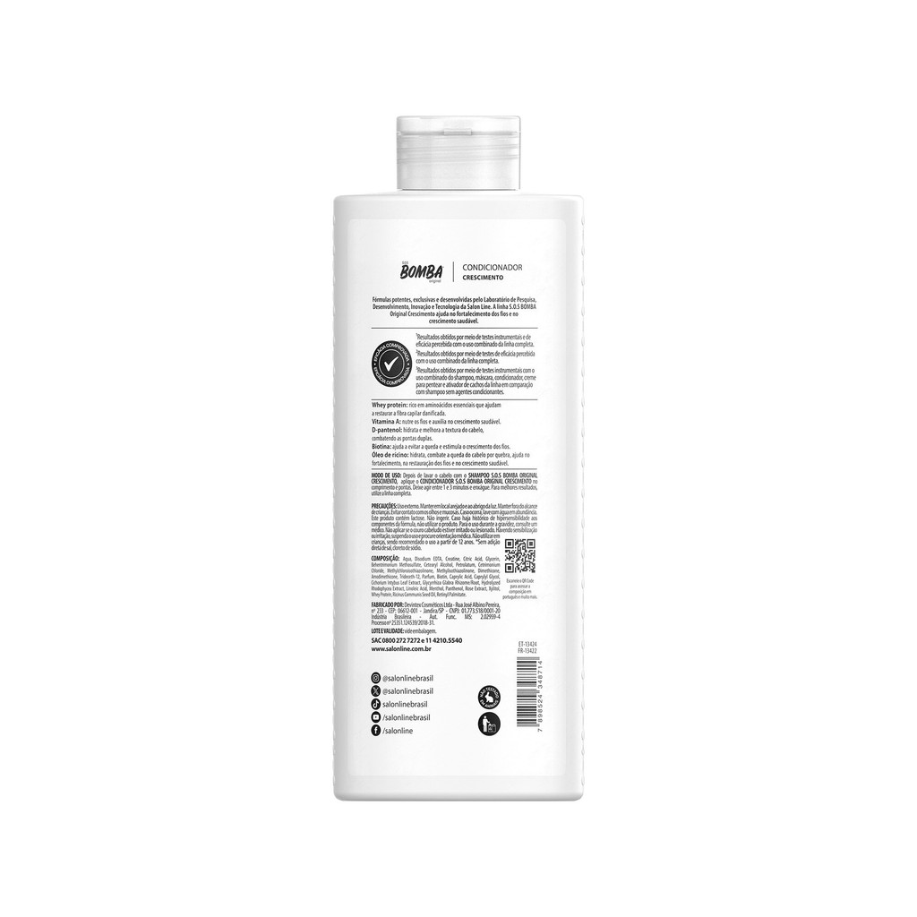 Detalhes do Kit Shampoo e Condicionador SOS Bomba Original 500ml Salon Line