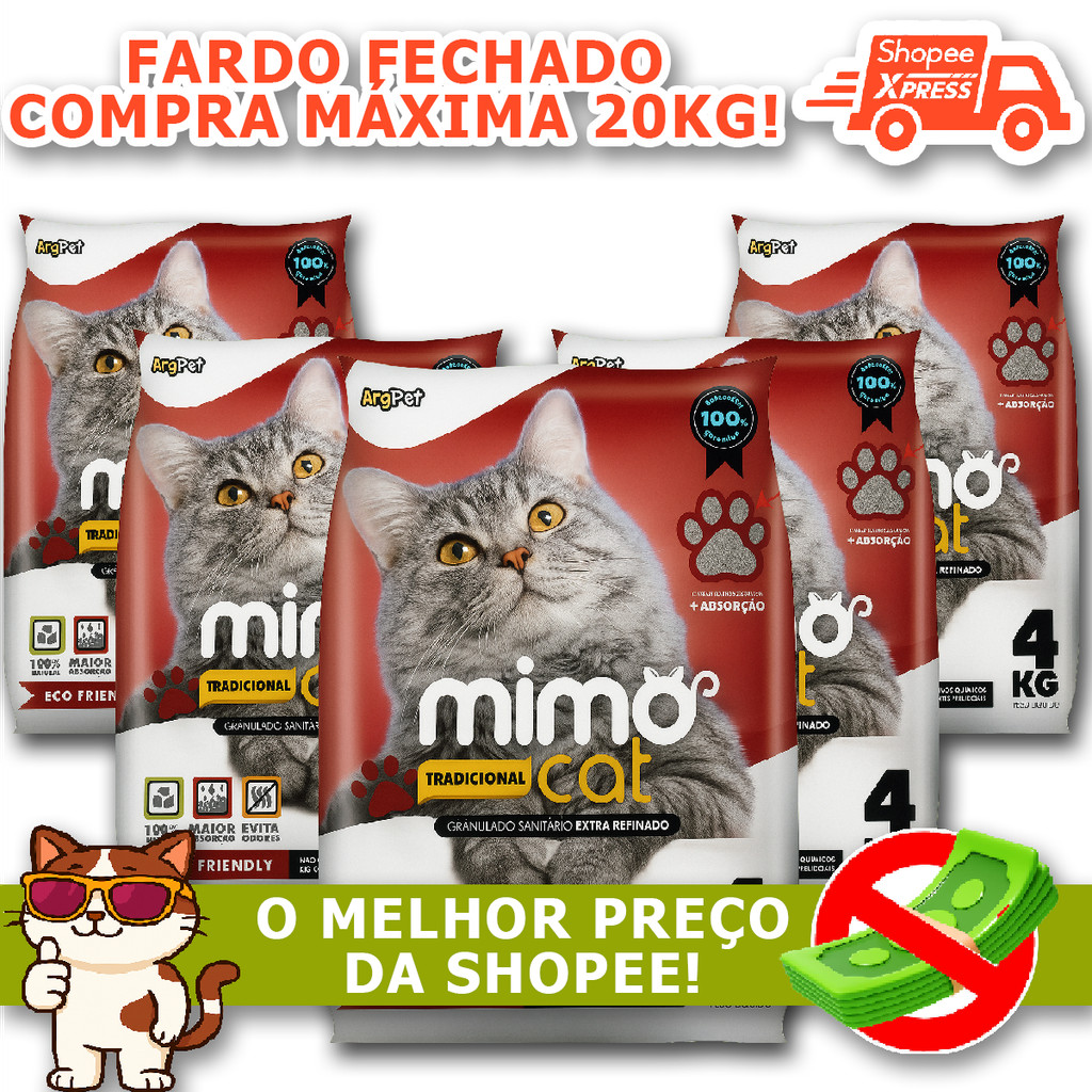 Kit 20 kg areia sanitaria higienica mimocat super premium argila ecologica absorvente para gatos