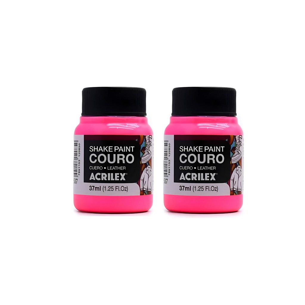 Kit Com 2 Tintas Couro Acrilex Shake Paint Couro Pote 37 Rosa 537 Durabilidade Aderência Superfície