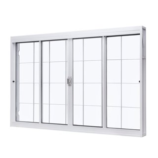 Janela de Aço Correr Central 100x120cm 4 Folhas Grade Quadriculada Vidro Liso Branco Unic Sol Central em Oferta na Shopee