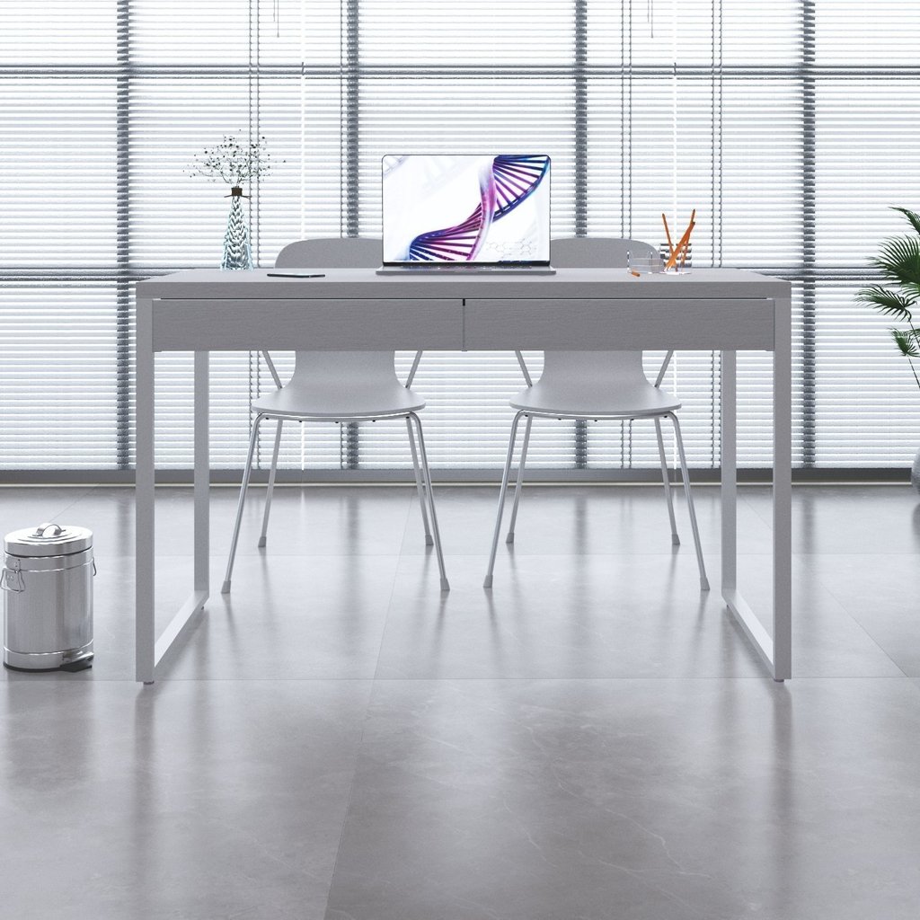 Escrivaninha Mesa Escritório 120Cm 2 Gavetas Kuadra Branco/Branco Chess em Oferta na Shopee