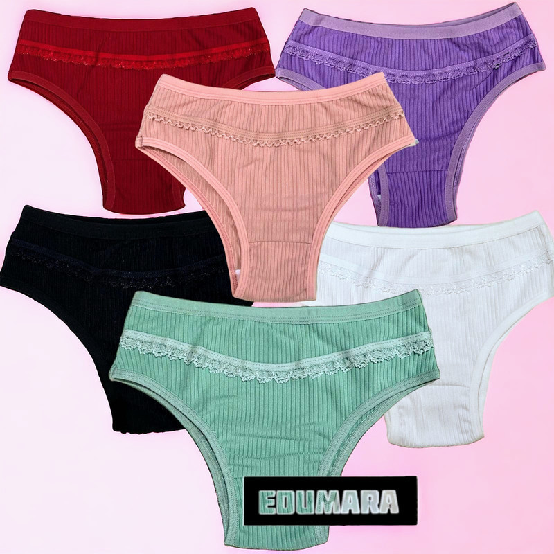Kit 3/2/1 Calcinha Infantil Canelada Forro Algodão Confortável Juvenil Respirável Barata Dia a Dia