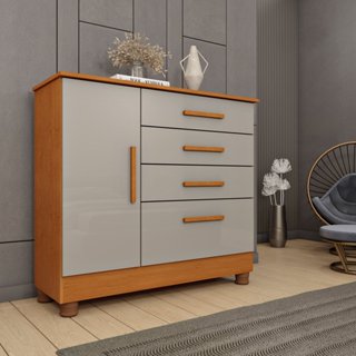 Cômoda 1 Porta 4 Gavetas com pés 104cm Chicago Cinamomo/Off White em Oferta na Shopee