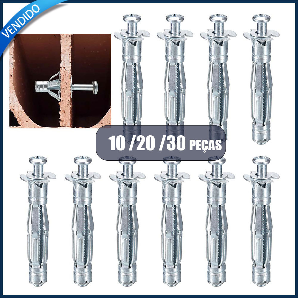 Kit 10/20/30 bucha de metal com parafuso para tijolo oco drywall M5 Aço carbono Q195 Prata