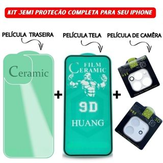 Kit 3em1 Película Traseira + Película Câmera Transparente + Película Cerâmica Tela iPhone 11 12 13 14 15 16 Pro Max em Oferta na Shopee