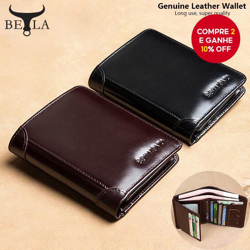 Carteira RFID Masculina De Couro Genuíno – Bolsa Curta Vertical Empresarial Com Janela De ...