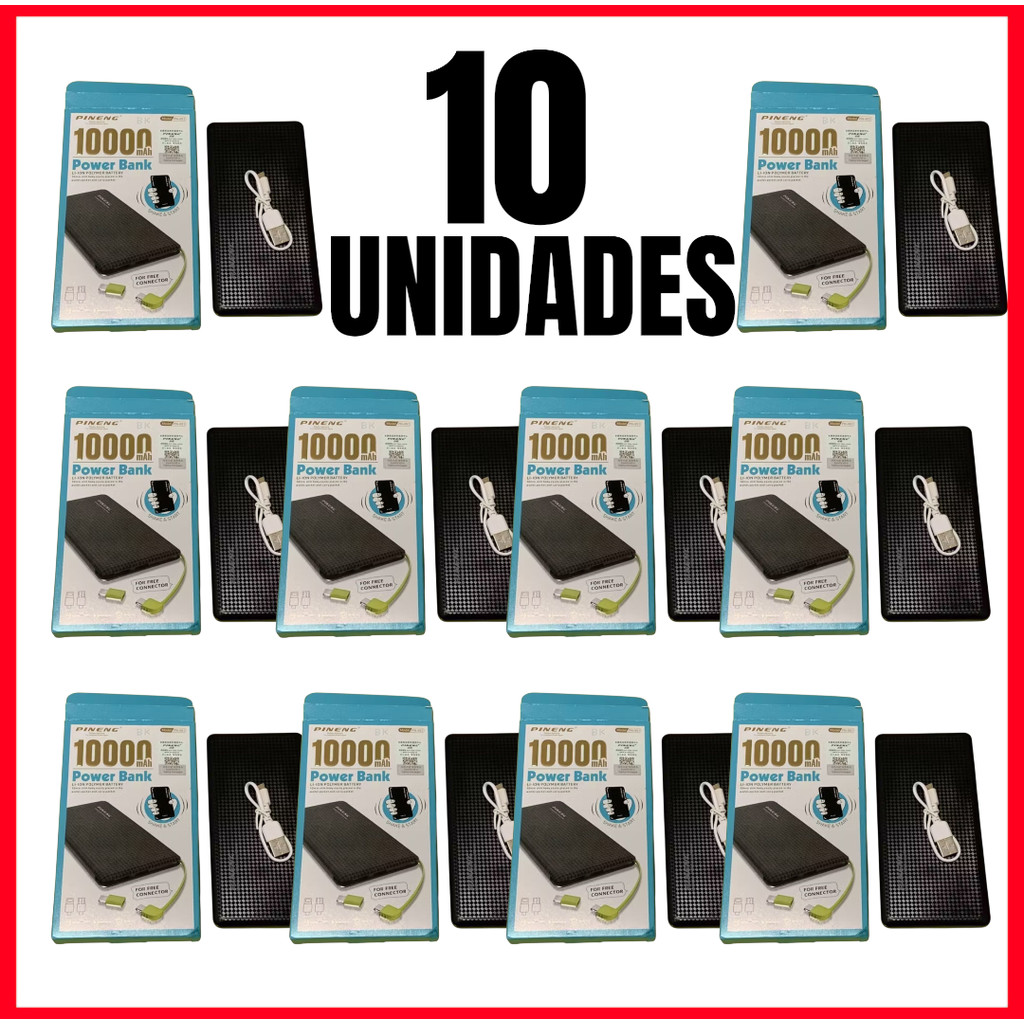 kit 10 Power Bank 10000mAh Slim PN-951 Carregador Portátil Bateria Externa Rápida em Oferta na Shopee