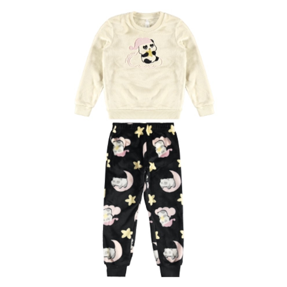 Pijama Longo Infantil Menina Urso Panda Em Fleece Malwee Kids