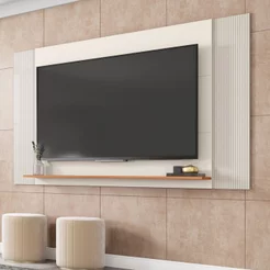 Painel Ripado Extensível para TV até 55 Polegadas 180CMX108CM Mondrian Marrom Off White/Freijó