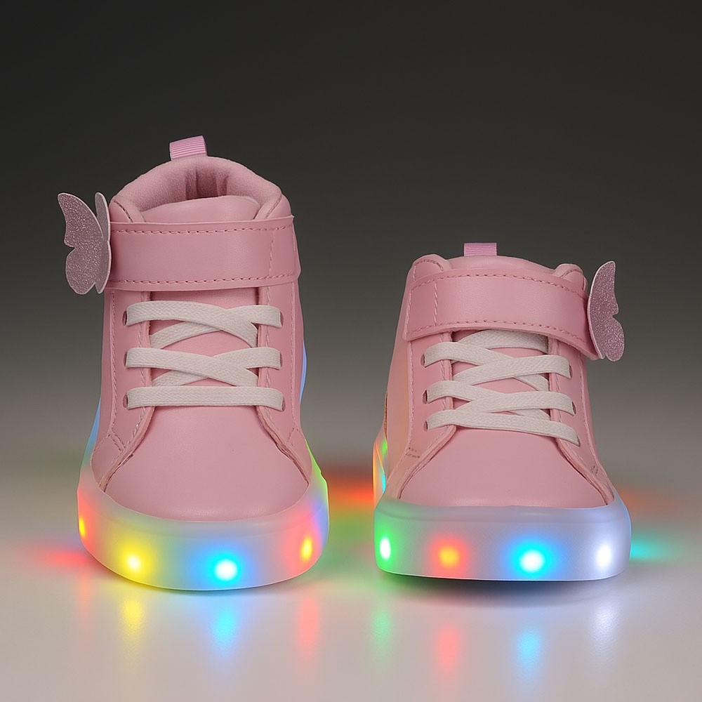 Tenis Sapato Calçado Botinha de Menina Infantil Feminino Borboleta Luzinha Led