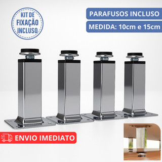 Kit Pés Para Móveis Regulável Quadrado Cromado 10cm 15cm em Oferta na Shopee
