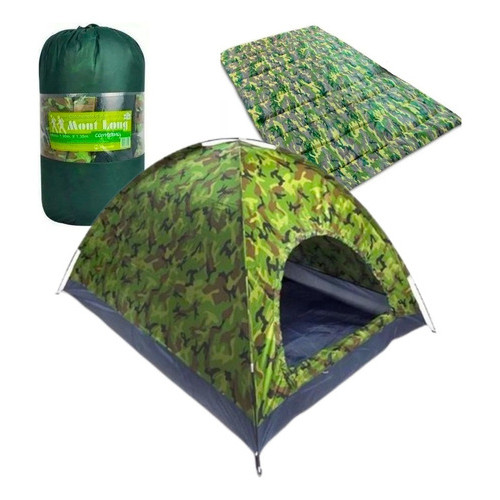Kit Barraca Camping Camuflada 6 Lugares + Colchonete Casal Verde