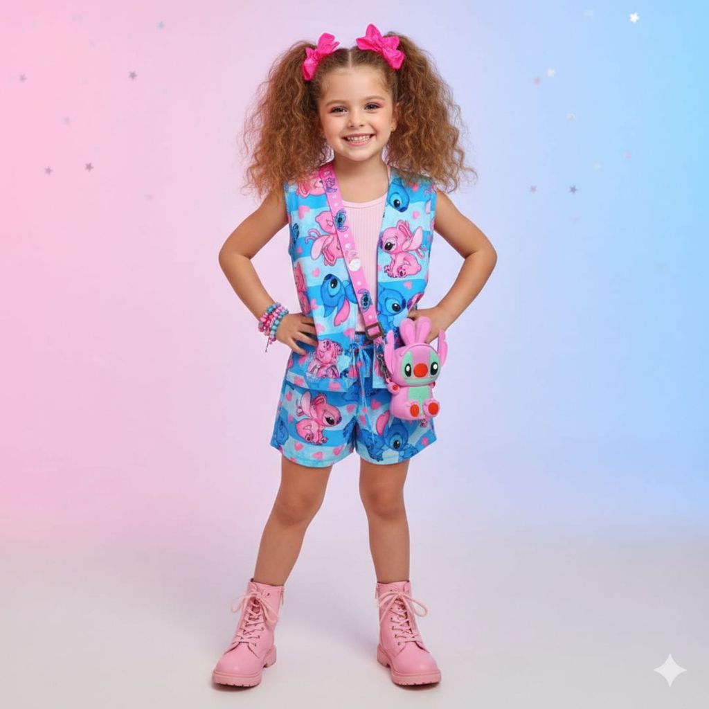 Conjunto Stitch - Roupa Stitch &amp; Angel - Roupa Angel e Stitch - Kimono Infantil