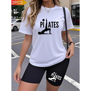 CONJUNTO FEMININO ACADEMIA CAMISETA+BERMUDA LEGGING ESTAMPA PILATES