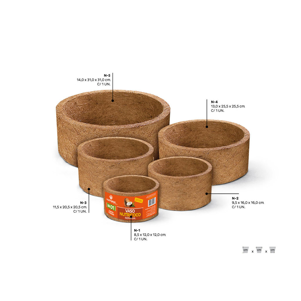 Vaso Fibra De Coco Redondo N° 02 Nutriplan Altura 9,5cm x Diâmetro 16cm — imagem 2 de 2