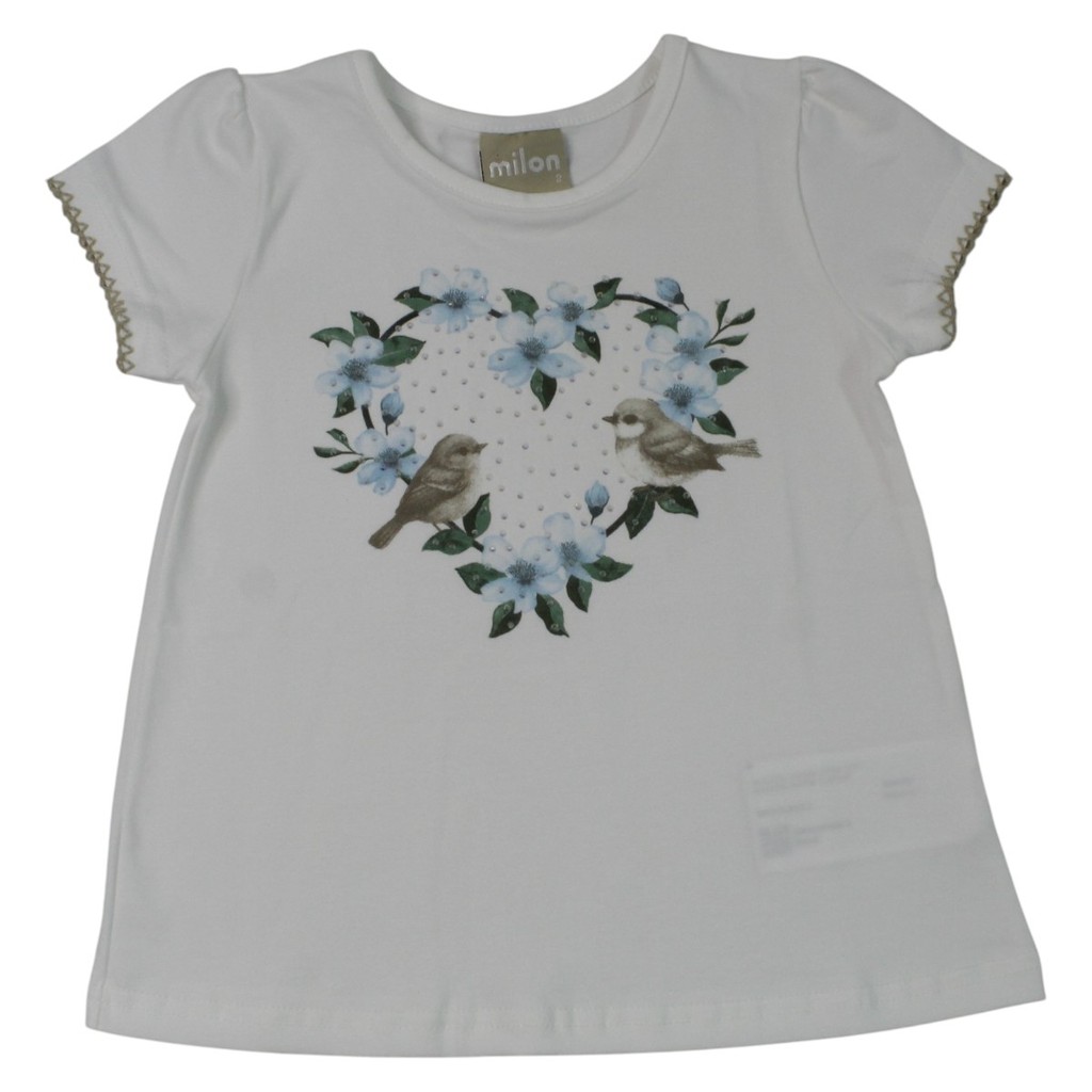 Blusa Infantil Manga Curta Estampado Coração com Strass 2001715 - Milon