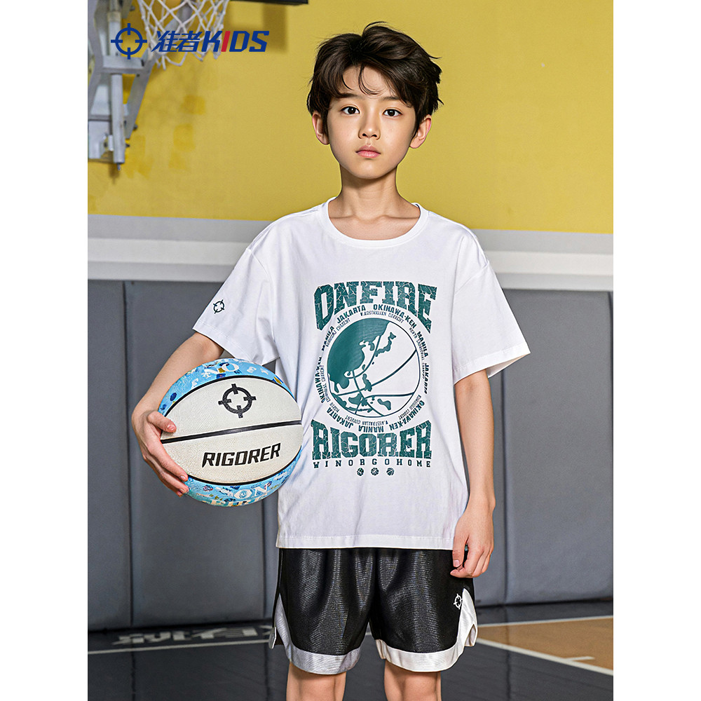 Roupas infantis padrão meninos tecnologia de couro gelo camiseta de manga curta puro algodão treinamento de basquete ver