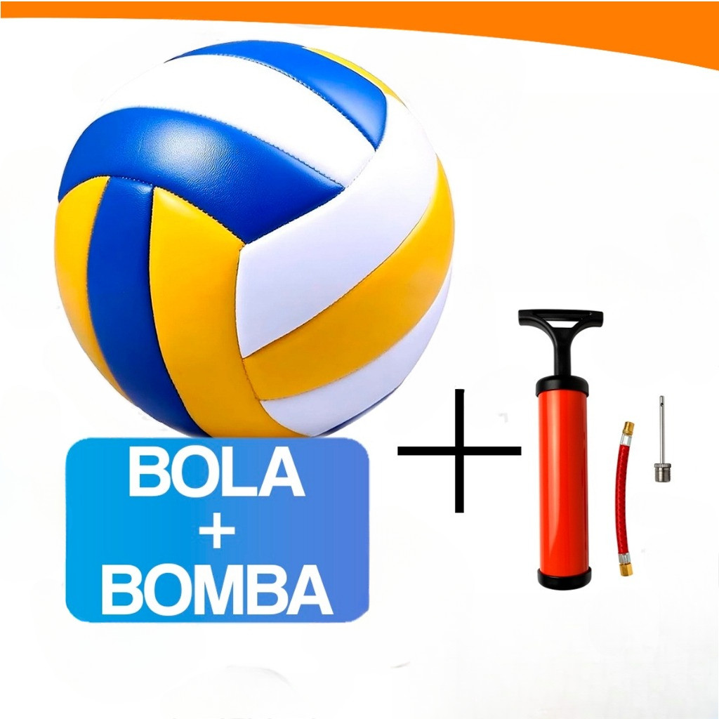 Bola de Volei + Bomba de Encher Ar Quadra Praia Areia Voleibol 22cm Profissional Costurada.