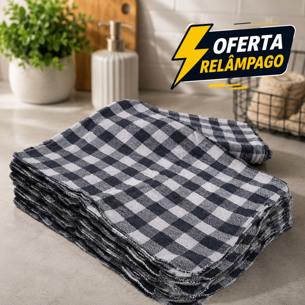 Kit 6 Pano Xadrez Duplo Reforçado Alta Absorção 30x40 4039-K6-C1