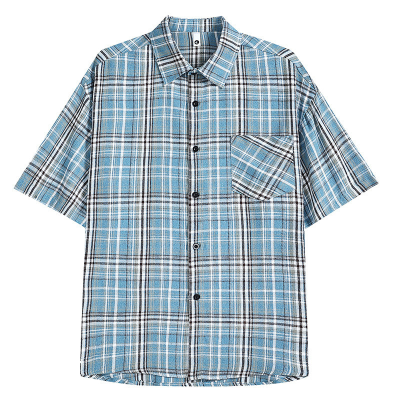 Camisa masculina2025 camisa xadrez de manga curta masculina moda Casual versão na moda All-Match na moda fina camisa de 