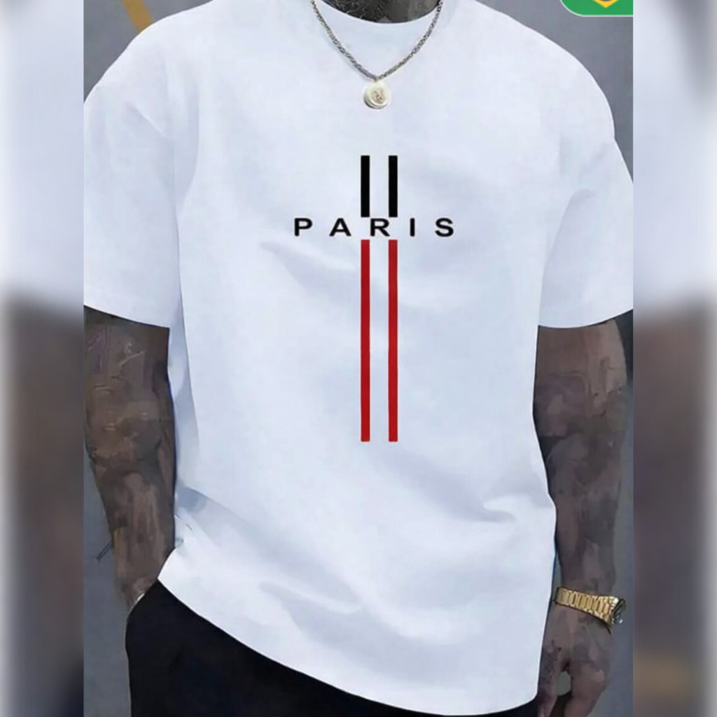 Camiseta Masculina Estampa Paris Vertical, camiseta 100% algodão, camiseta básica, Paris vertical