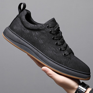 Sapatos masculinos casuais preto respirável sapatos de lona dedo do pé redondo tênis All-Match sola macia leve confortáv