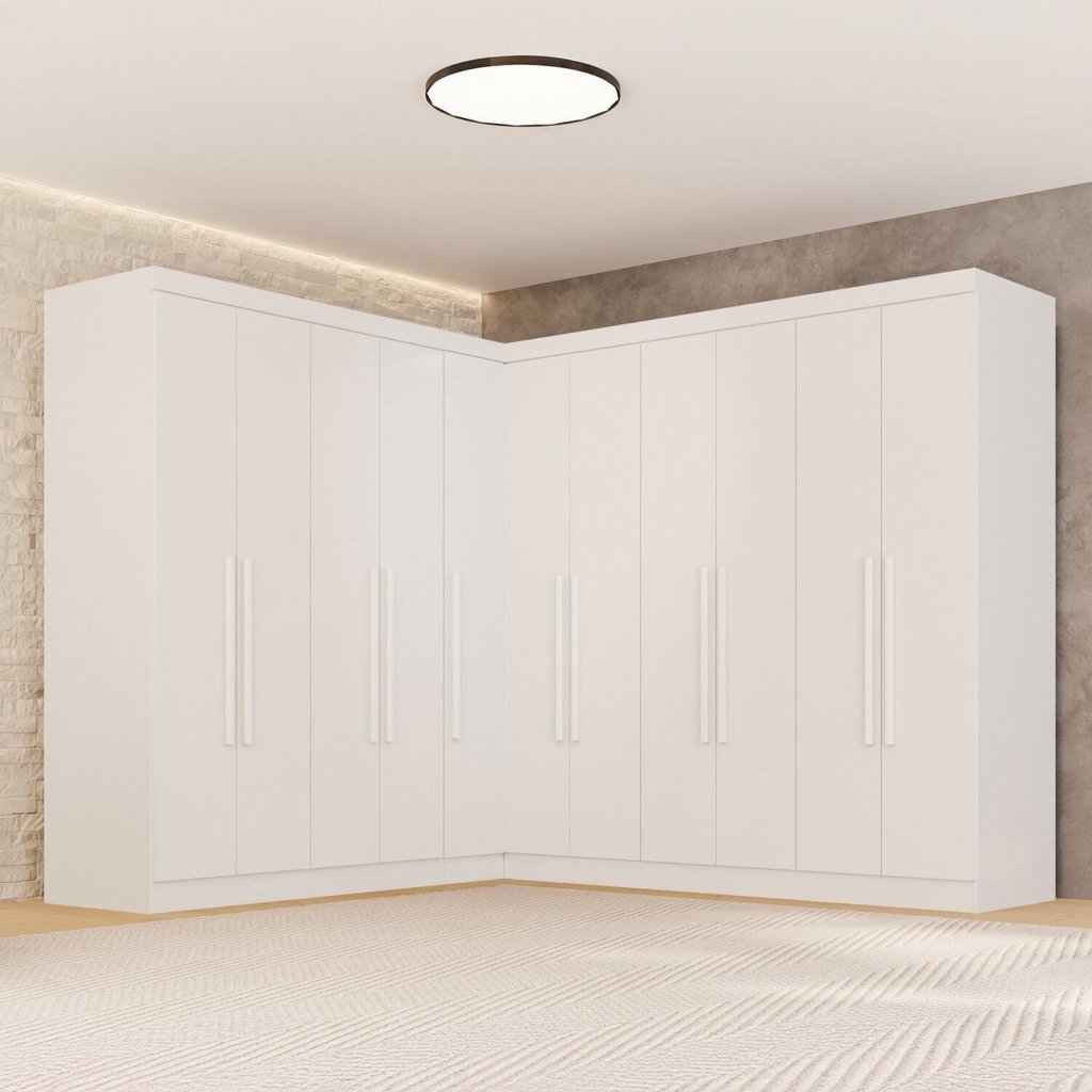 Guarda-Roupa de Canto Modulado 11 Portas 4 Gavetas Espanha Branco Branco