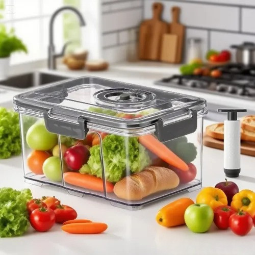 Pote Hermetico a Vacuo 1,5L e 2L com Bomba Conserva Alimentos Frutas Legumes Organizador Vasilha Geladeira Cozinha