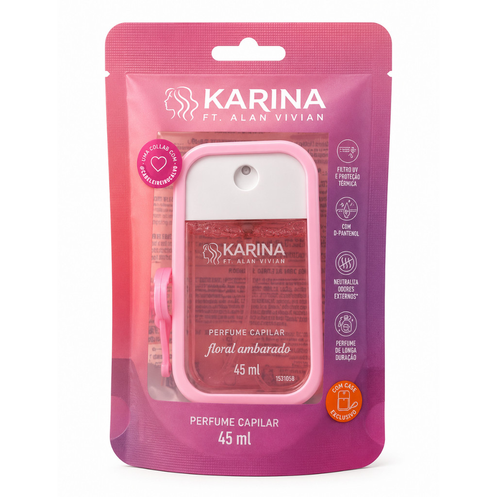 PERFUME CAPILAR KARINA FLORAL AMBARADO POCKET C/ CHAVEIRO 45ML