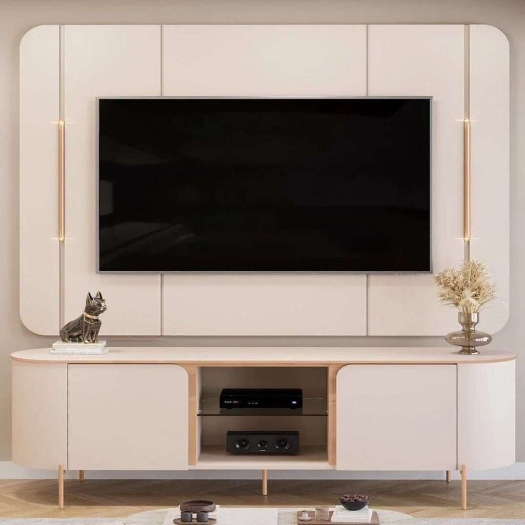 Rack Painel para TV até 65 Polegadas com LED 100% MDF 180CMX132CM Curvo Adele Branco Off White Off White