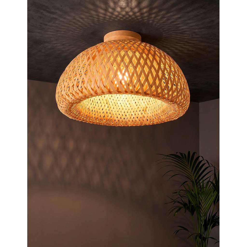 Plafon de Bambu Yuna Malibu 30 Luminária de Teto Base Madeira Rústico Ideal para Sala Quarto Sacada