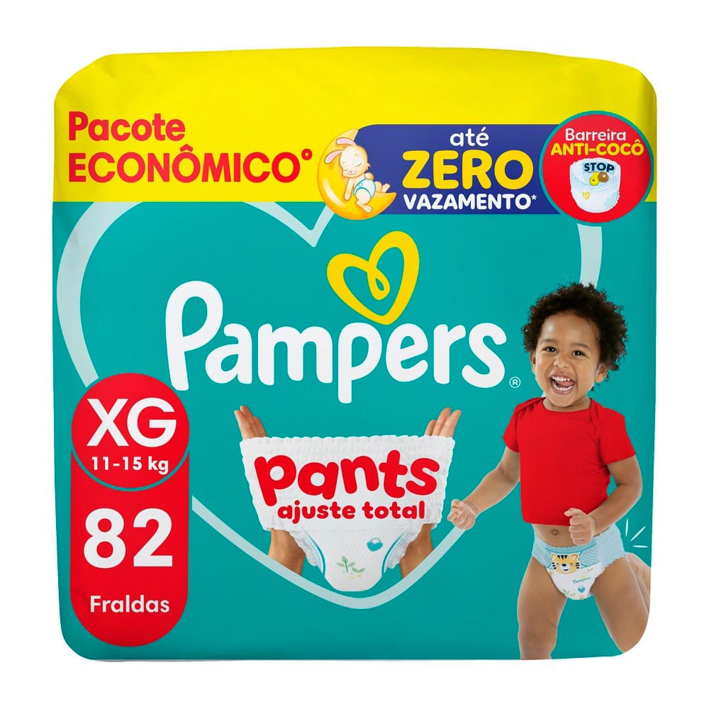 Imagem Fralda Pampers Pants Ajuste Total Tamanho G com 82 Unidades Descartáveis Pacote Econômico