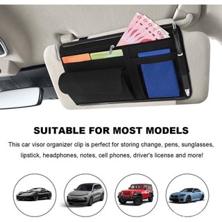 Car Sun Visor Organizer, Leather Sun Visor Pocket Organizer Case with Multi-Pocket Net Zipper, Suede Note Holder Car Vis
