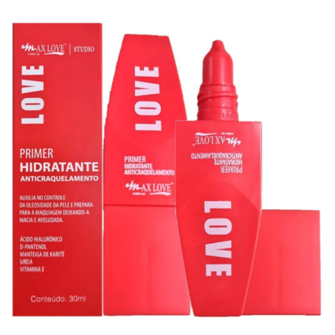 Primer Hidratante Facial Max Love Anticraquelamento 30ml Preparador de Pele Pré Make Prolonga Maquiagem Pele Seca