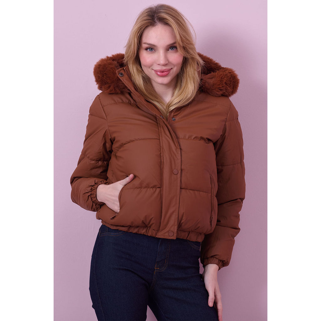 Jaqueta Puffer Com Capuz Planet Girls Caramelo