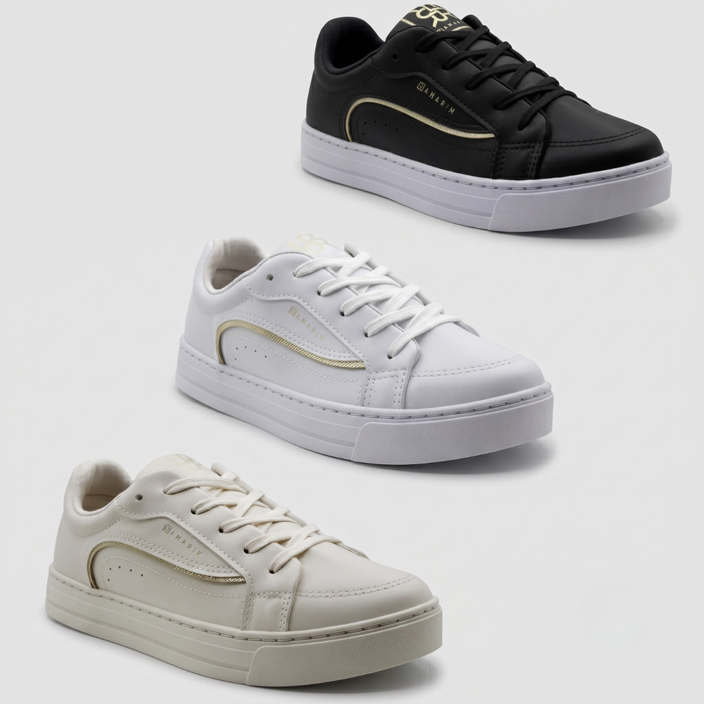Tênis Feminino Ramarim Casual Flatform Detalhe Dourado Original
