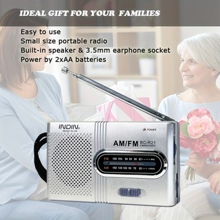 Mini rádio portátil AM/FM, com alto-falante, entrada para fone de ouvido, fonte de alimentação de 2 baterias AA, recepto