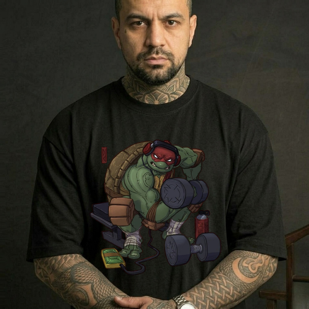 Camiseta Oversized Masculina Estampada Para Treino Musculação Estilo Desenho Tartaruga Camisa Larga 100% Confortavel