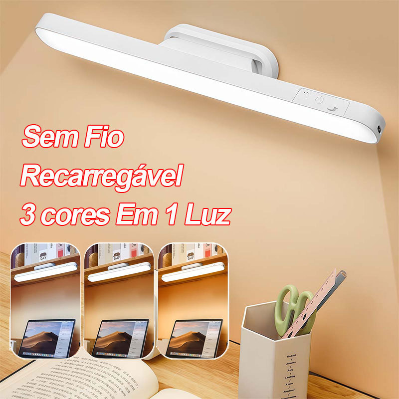 Luminária Led Recarregável Sem Fio Magnética Armário 3 cores Em 1 Luz 30cm Branco