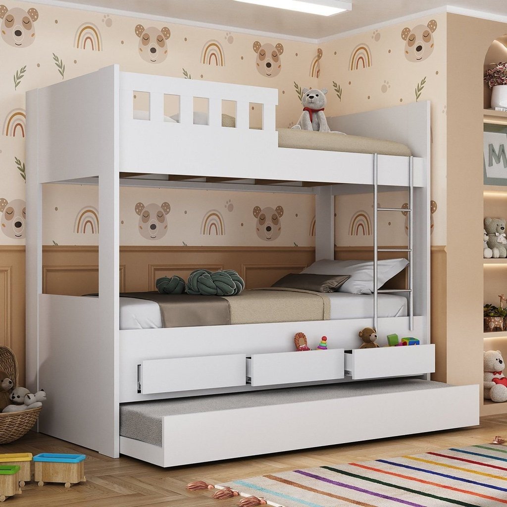 Treliche Infantil/Juvenil com 3 Gavetas 100% MDF Branco