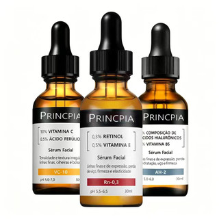 Trio Séruns Faciais, Vitamina C 10% + Retinol 0,3% + Ácido Hialurônico, Clareia, Antissinais e Hidrata Profundamente