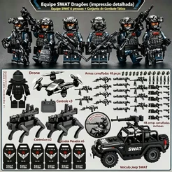 SWAT Delta Force compatível com conjunto Lego, 6 bonecas militares + veículos armados + robôs tipo lobo + 48 armas tátic