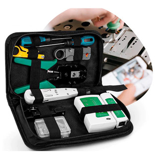 Kit Ferramentas Manutenção de Rede Informática Testador de Cabos e Alicate Crimpador RJ45 RJ11 RJ12
