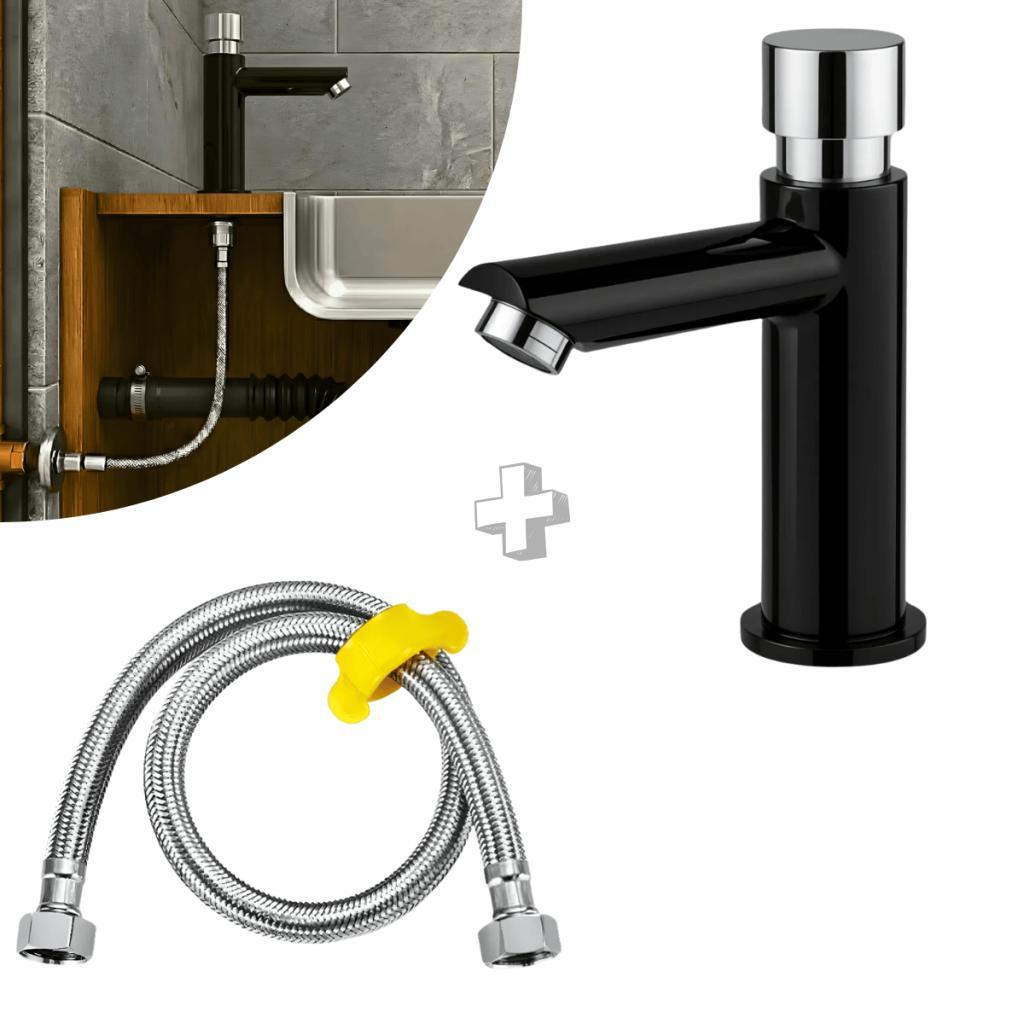 Kit Torneira Automática de Bancada + Engate Flexível Aço Inox Trançado 60cm Bruen