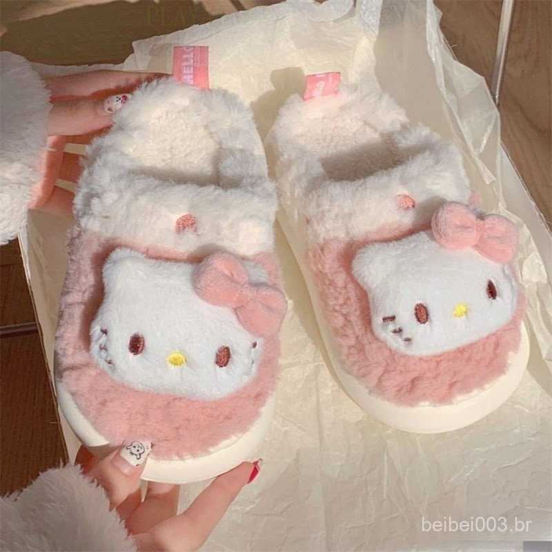 Sapatos de Algodão Hello Kitty da Sanrio do Japão Sapatos de Inverno Femininos Antiderrapantes