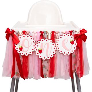Faixa para Cadeira Alta de Aniversário "Strawberry One" - Faixa para Cadeira Alta de Primeiro Aniversário com Tema de Fr