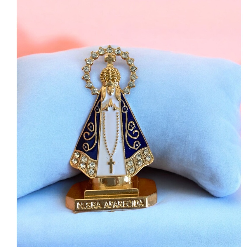 Imagem de Nossa Senhora Aparecida, dupla face, com fita adesiva na base, de Metal Resinado 5,5 Cm Para Carro