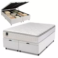Cama Box Baú Casal Queen Colchão Gazin Com Molas Ensacadas Tower New 158x198x76cm Branco