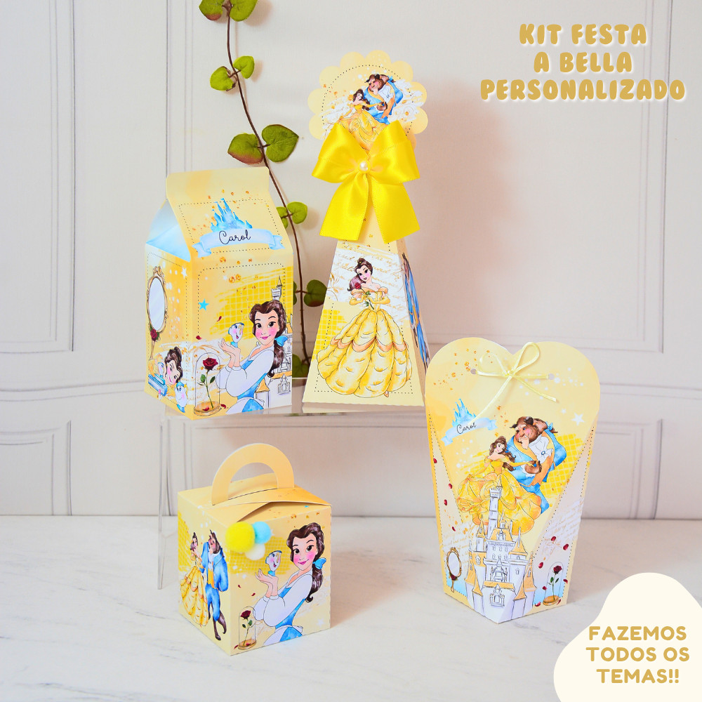 Kit Caixas Princesa Bela Personalizado | Lembrancinhas Festa Infantil A Bella